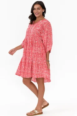 Cotton Dresses<One Summer Brenna Red Flower Cotton Button Dress