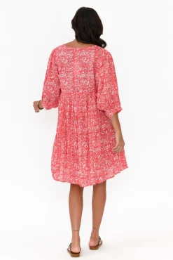 Cotton Dresses<One Summer Brenna Red Flower Cotton Button Dress