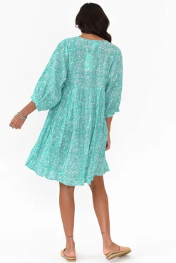 Cotton Dresses<One Summer Brenna Teal Flower Cotton Button Dress