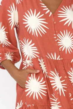 Above Knee Dresses<Label Of Love Bridie Rust Flower Tier Dress