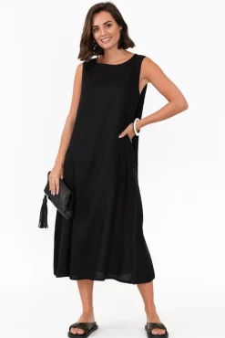 Linen Dresses<Tirelli Brielle Black Linen Dress