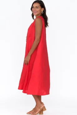 Midi Dresses<Tirelli Brielle Red Linen Dress