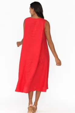 Midi Dresses<Tirelli Brielle Red Linen Dress