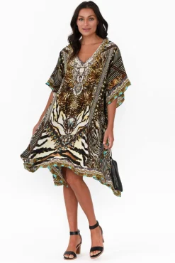 Above Knee Dresses<Fashion Spectrum Brown Cheetah Silk Kaftan