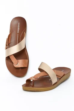 Slides<Los Cabos Bry Gold Tan Multi Strap Slide