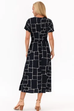 Midi Dresses<Slate the Label Brylee Navy Geo Tie Dress