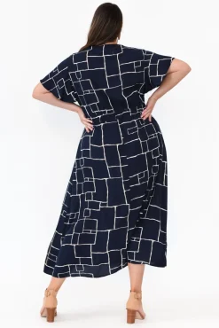 Midi Dresses<Slate the Label Brylee Navy Geo Tie Dress