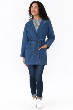 Jackets<Betty Basics Brynn Blue Denim Tie Waist Coat