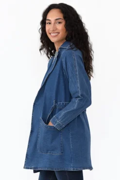 Jackets<Betty Basics Brynn Blue Denim Tie Waist Coat