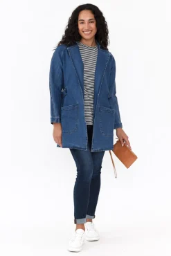Jackets<Betty Basics Brynn Blue Denim Tie Waist Coat
