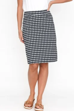 Skirts<Foil Brynn Navy Check Cotton Blend Skirt