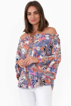 Sleeved Tops<New U Collection Budapest Purple Fern Off Shoulder Top