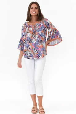 Sleeved Tops<New U Collection Budapest Purple Fern Off Shoulder Top