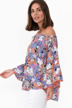 Sleeved Tops<New U Collection Budapest Purple Fern Off Shoulder Top