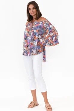 Sleeved Tops<New U Collection Budapest Purple Fern Off Shoulder Top