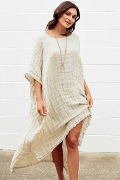 Linen Dresses<Rustic Linen Buffy Natural Linen Kaftan