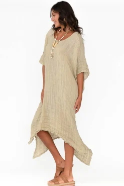 Linen Dresses<Rustic Linen Buffy Natural Linen Kaftan