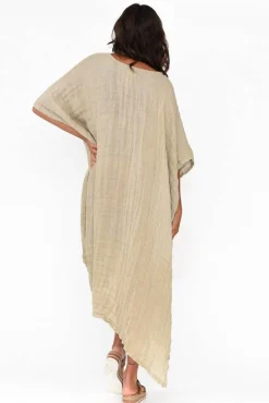 Linen Dresses<Rustic Linen Buffy Natural Linen Kaftan