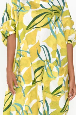 Linen Dresses<Tirelli Burnett Yellow Garden Linen Pocket Dress