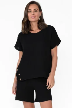 Cotton Tops<Threadz Byron Black Cotton Button Top