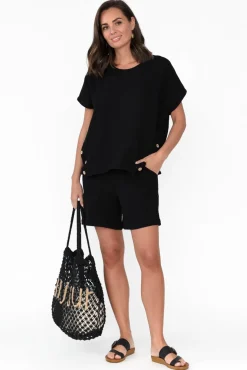 Cotton Tops<Threadz Byron Black Cotton Button Top