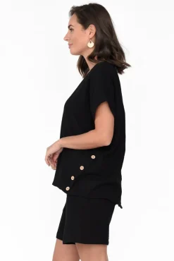 Cotton Tops<Threadz Byron Black Cotton Button Top