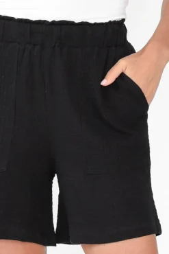 Shorts<Threadz Byron Black Cotton Shorts