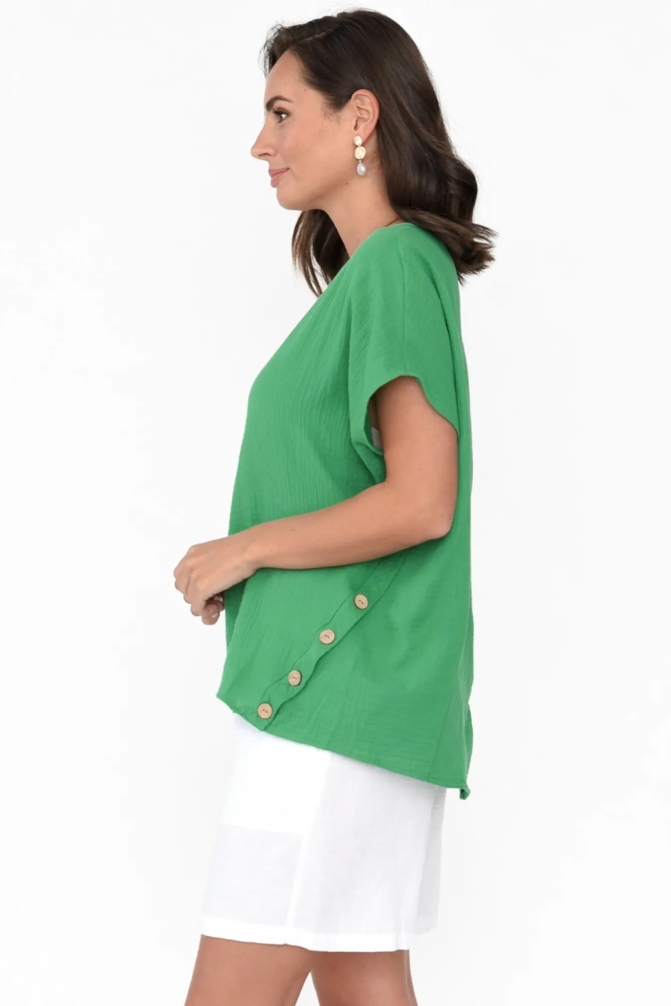 Cotton Tops<Threadz Byron Green Cotton Button Top