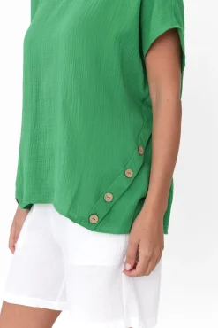 Cotton Tops<Threadz Byron Green Cotton Button Top