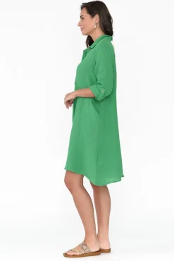 Cotton Dresses<Threadz Byron Green Cotton Shirt Dress