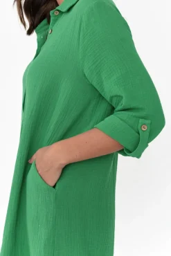 Cotton Dresses<Threadz Byron Green Cotton Shirt Dress