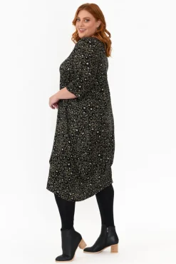 Midi Dresses<La Mode Byron Khaki Leopard Knit Dress