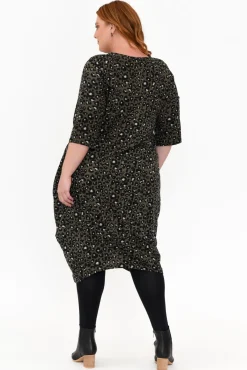 Midi Dresses<La Mode Byron Khaki Leopard Knit Dress