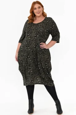 Midi Dresses<La Mode Byron Khaki Leopard Knit Dress