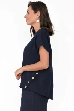 Cotton Tops<Threadz Byron Navy Cotton Button Top