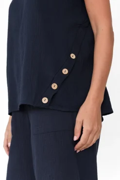 Cotton Tops<Threadz Byron Navy Cotton Button Top