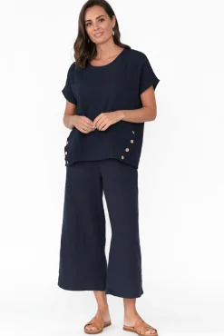Cotton Tops<Threadz Byron Navy Cotton Button Top