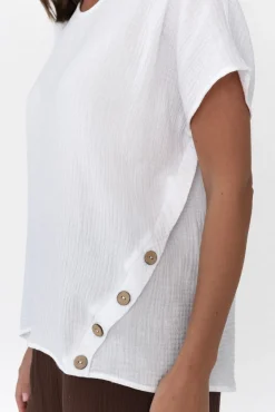 Cotton Tops<Threadz Byron White Cotton Button Top