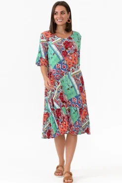 Above Knee Dresses<One Summer Calla Aqua Geometric Crinkle Dress