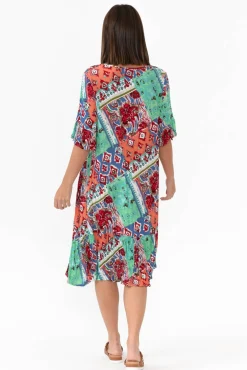 Above Knee Dresses<One Summer Calla Aqua Geometric Crinkle Dress