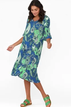 Below Knee Dresses<One Summer Calla Blue Paisley Crinkle Dress