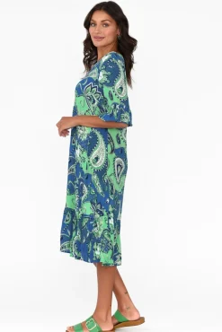 Below Knee Dresses<One Summer Calla Blue Paisley Crinkle Dress