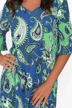 Below Knee Dresses<One Summer Calla Blue Paisley Crinkle Dress