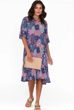 Below Knee Dresses<One Summer Calla Purple Patchwork Crinkle Dress