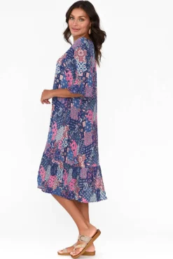 Below Knee Dresses<One Summer Calla Purple Patchwork Crinkle Dress