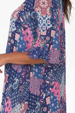 Below Knee Dresses<One Summer Calla Purple Patchwork Crinkle Dress