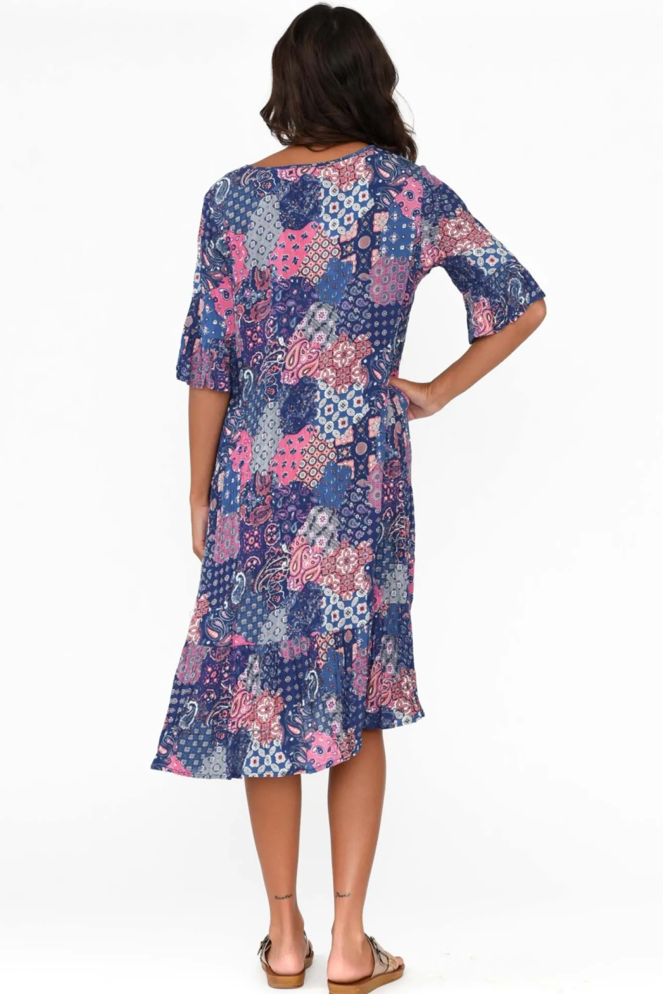 Below Knee Dresses<One Summer Calla Purple Patchwork Crinkle Dress