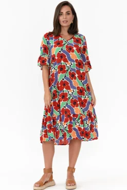 Below Knee Dresses<One Summer Calla Red Flower Crinkle Dress