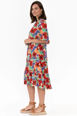 Below Knee Dresses<One Summer Calla Red Flower Crinkle Dress