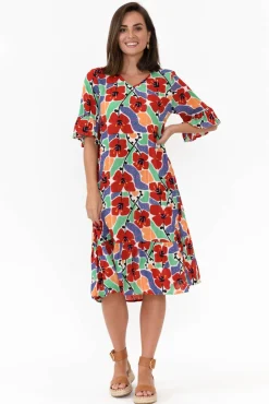 Below Knee Dresses<One Summer Calla Red Flower Crinkle Dress